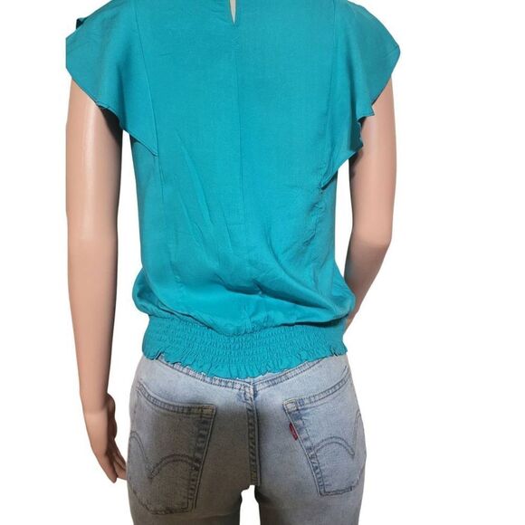 Col story  crew neck teal short tulip sleeve with elastic hem top size M - Picture 6 of 9